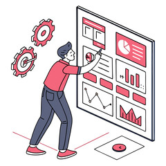 Poster - Man Analyzing Data on a Large Dashboard