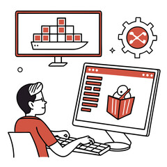 Poster - Man Managing Cargo Shipping via Computer Software