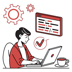 Poster - Man Working on Laptop with Code Illustration