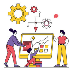 Poster - Team Collaborating on Project Strategy Using Computer and Charts