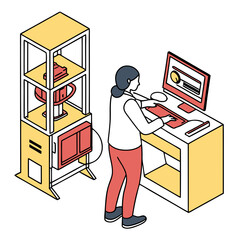 Poster - Woman Operating a 3D Printer in a Modern Setting