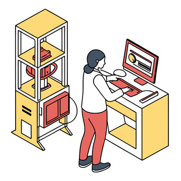 Woman Operating a 3D Printer in a Modern Setting