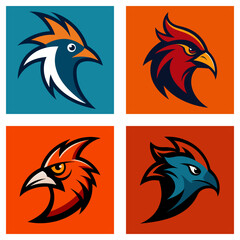 Poster - Collection of four square images featuring stylized bird head logos in various color schemes and designs