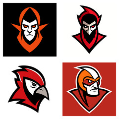 Poster - Collection of four mascot style logo designs featuring stylized characters and animal representations