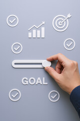 Poster - Adjusting a progress slider symbolizes strategic advancement toward achieving key business objectives within a performance-driven framework