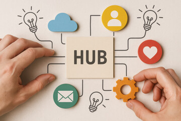 Poster - Strategic connections form the core hub integrating communication innovation and teamwork to drive effective collaboration and productivity