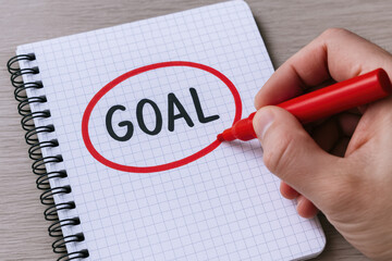 Poster - Focusing on a strategic objective a person highlights the importance clear goal-setting with emphasis to drive progress in planning and achievement