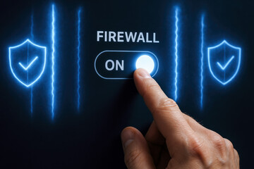 Poster - Activating network protection represents security efforts to safeguard digital information through interactive technology