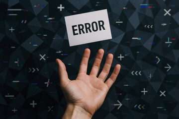 Poster - Failure is visually represented by a releasing a paper marked with a mistake against a fragmented background symbolizing disruption in communication and problem-solving challenges in business contexts