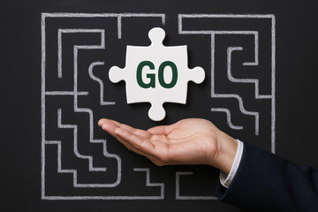Poster - A presents a puzzle piece marked with encouragement symbolizing decision-making and progress in navigating complex challenges