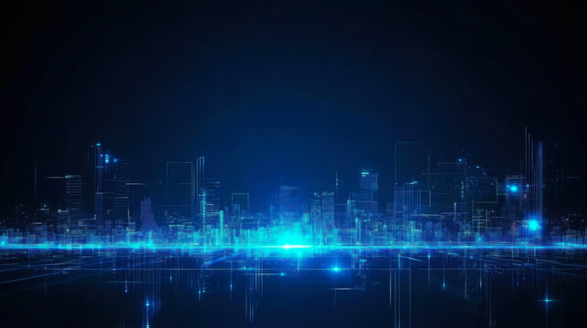 architecture, cityscape with space and neon light effect. Modern hi-tech