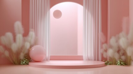 Poster - Soft pink interior design featuring minimalistic decor and geometric shapes