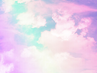 Wall Mural - beauty sweet pastel green and pink colorful with fluffy clouds on sky. multi color rainbow image. abstract fantasy growing light