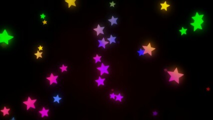 Wall Mural - Dynamic visual experience, hypnotic array of colorful neon stars gracefully illuminate the dark sky. Seamless loop animation features vibrant glowing lights. Endless footage.