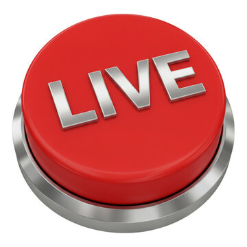 3d rendered red button with metallic silver live text isolated on transparent background