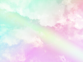 Wall Mural - beauty sweet pastel green and yellow colorful with fluffy clouds on sky. multi color rainbow image. abstract fantasy growing light