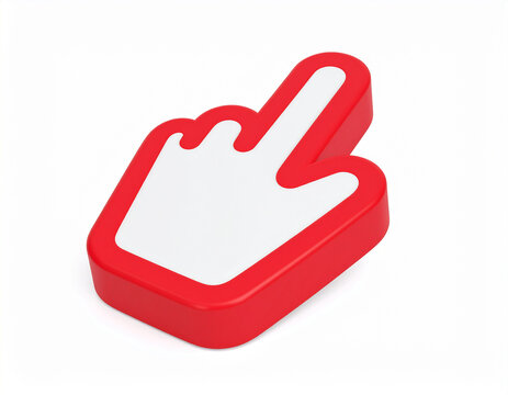 3d rendered red and white hand pointer symbol ideal for website navigation and interactive interface designs
