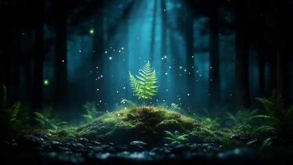 Wall Mural - Enchanted fern illuminated in a mystical forest