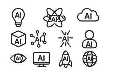 Poster - Minimalist technology vector illustration of artificial intelligence icons for digital design