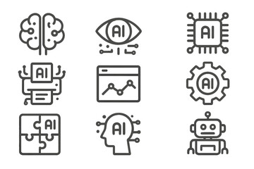 Poster - Artificial intelligence icons vector illustration for technology design in line art style