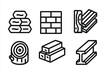 © Ophelia - Construction materials vector illustration - outline icons of bricks, wood, and steel for design projects