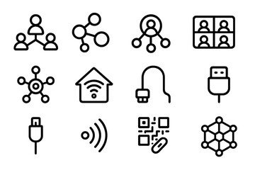 Poster - Network and technology icons vector illustration for digital design in minimal line style