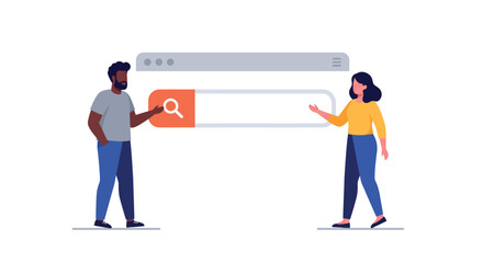 Poster - Vector illustration of people engaging in online search with modern flat design style