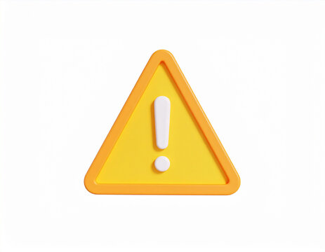 3d rendering of a yellow warning sign in a triangular shape with a white exclamation point symbol against a white background.
