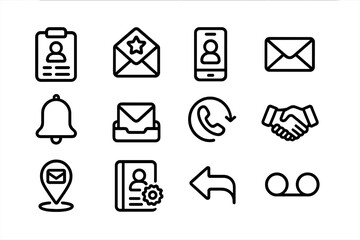 Poster - Black line business and communication icon set vector illustration for design in minimalist style