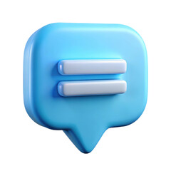 Poster - A 3d rendered blue speech bubble with two white horizontal lines inside representing a message or conversation icon