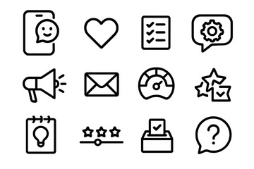 Collection of black line icons on gradient background vector illustration for web and app design