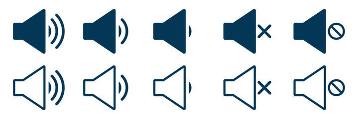 Poster - Black Outline Speaker Icon. Graphic Element Vector Icon Representing Volume, Sound, or Output. Speaker icon vector. volume sign and symbol. loudspeaker icon. sound symbol. Sound volume icons set. 