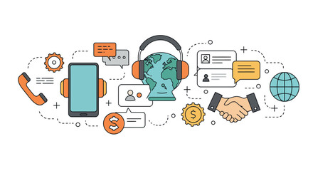 Global communication network vector illustration for technology and business design in flat style