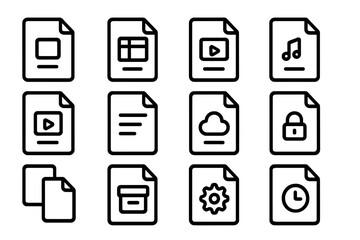 Fototapete - Minimalist vector illustration of multifunctional file icons in line art style for digital use