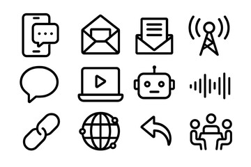 Poster - Communication technology icon set vector illustration in minimalistic line style for digital design