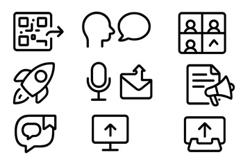 Poster - Communication and technology icons vector illustration in line style for digital design and multimedia projects