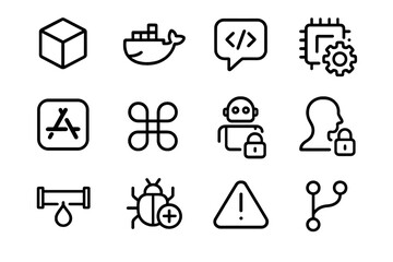 Poster - Technology and security icons: flat vector illustration for web and app design
