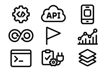 Poster - Modern technology symbols vector illustration: api, coding, and data analytics icon set