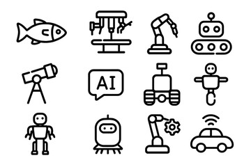 Poster - Modern technology and robotics line icons vector illustration for design and digital projects