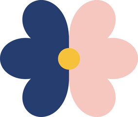 Poster - Minimalist flower icon with pink and navy blue petals and yellow center in simple design
