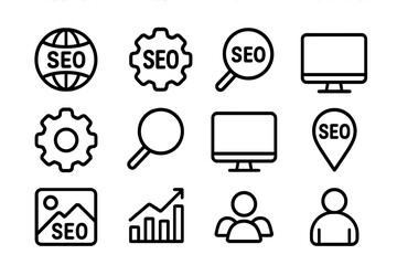 Poster - Seo and digital marketing icons vector illustration for web and app design in minimalist style