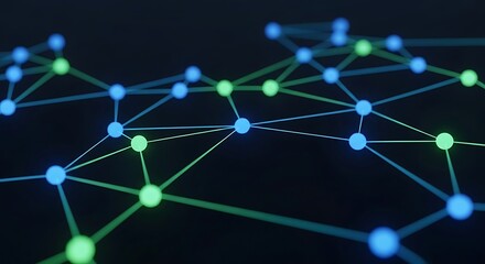 Aufkleber - Abstract network of interconnected glowing blue and green nodes on dark background