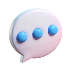 Poster - Modern 3d chat bubble icon with three blue dots symbolizing conversation or typing indicator