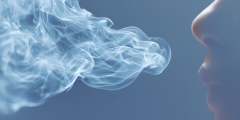 Poster - Person's face with a blue background and a white smoke cloud