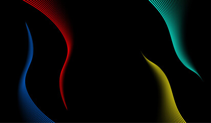 Poster - Abstract color lines wave pattern on black background.