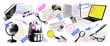 © Olgadesigner - Trendy education concept halftone collage  isolated on transparent background. Elements with paper cut outs, doodle, laptop, school supplies back, globe, books. Vector illustration.