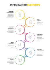 Poster - Vector line template circle infographics. Business concept with 7 options and labels. Seven steps for diagrams, flowchart, timeline