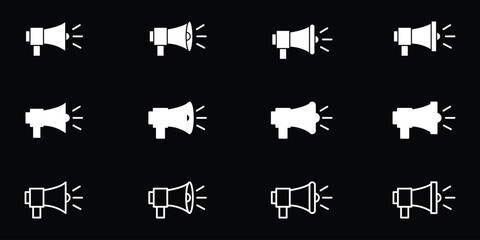 Poster - Megaphone icon. Loudspeaker vector set. Announcement sign. Marketing megaphone sign. Speaker volume icon with sound waves. Sound off and sound on vector icons. Sound speaker icon in black outline. 