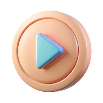 Modern 3d rendered play button icon with a soft peach colored circular base and a light blue triangle