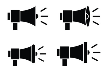 Poster - Megaphone icon. Loudspeaker vector set. Announcement sign. Marketing megaphone sign. Speaker volume icon with sound waves. Sound off and sound on vector icons. Sound speaker icon in black outline. 